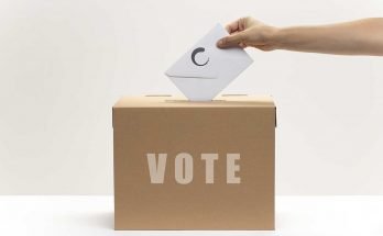 Person putting a vote into a ballot box